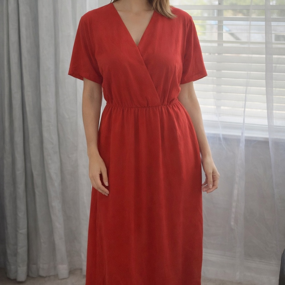 Fred David Red Midi Wrap Dress